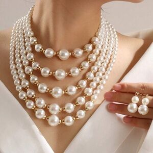 🆕 Pearl Statement Necklace Set